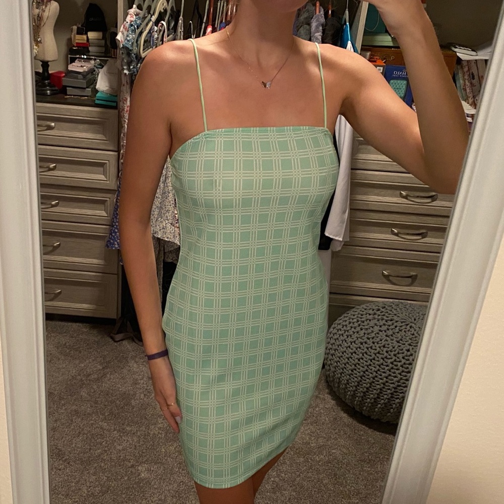 NWOT SHEIN Gingham Plaid Green Bodycon Dress